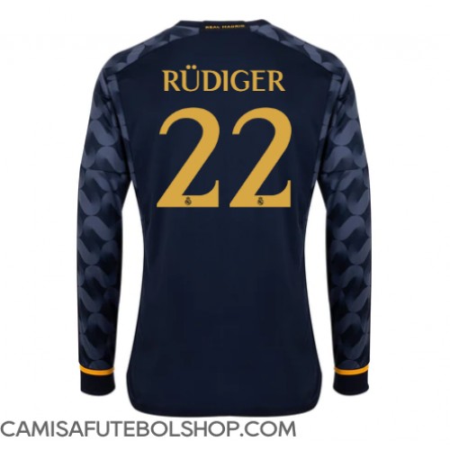Camisa de time de futebol Real Madrid Antonio Rudiger #22 Replicas 2º Equipamento 2023-24 Manga Comprida